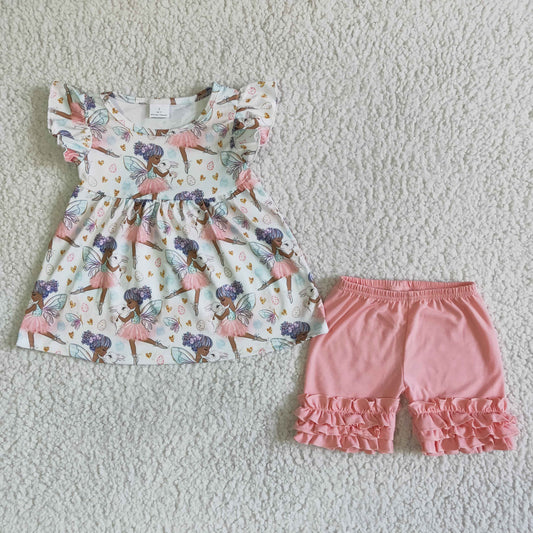 Girls Easter Bunny Outfits Short Sleeves Pink Shorts