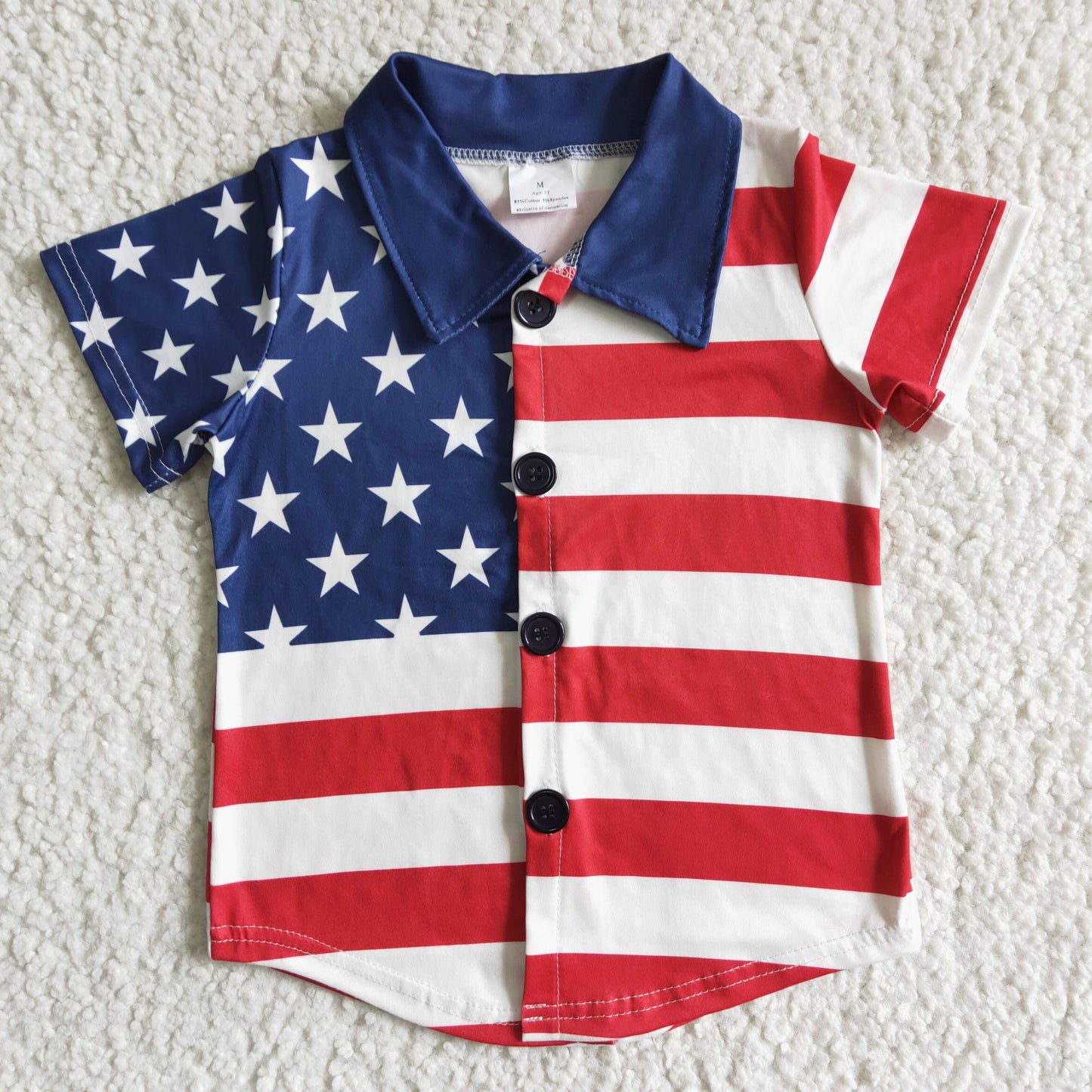 Boys July Fourth Blue Stars Red Stripe Shirt Top Short Sleeves