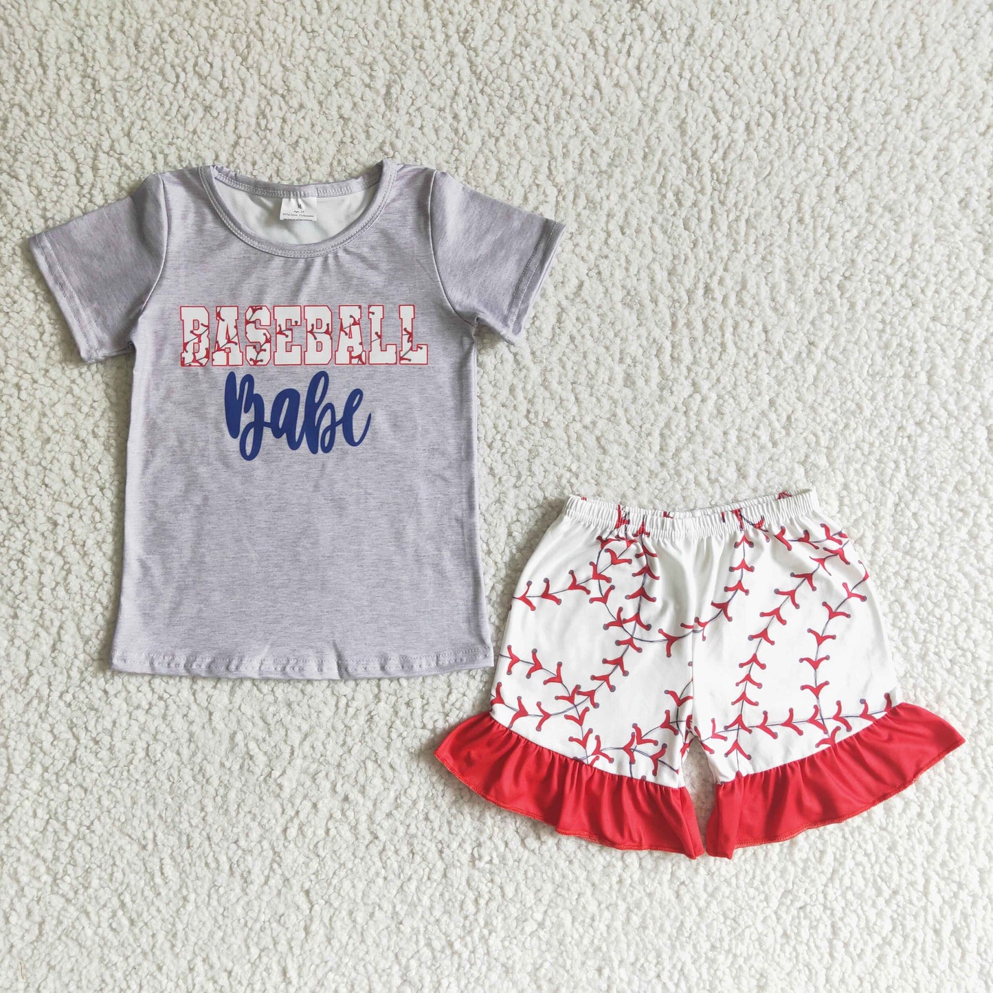 Girls Baseball Babe Outfits Short Sleeves Red Shorts