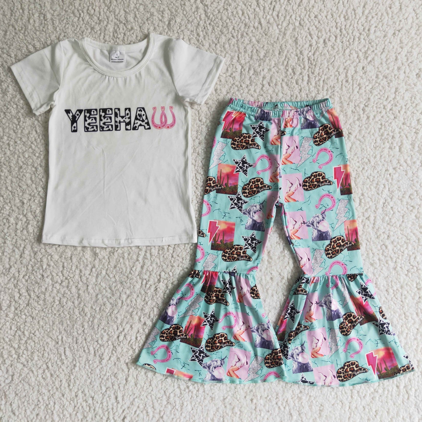 Girls Yeeha Outfits Short Sleeves Bell Bottom Pants