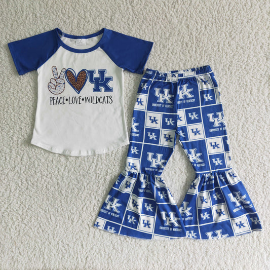 Girls Peace Love Wildcats Outfits Short Sleeves Blue Pants