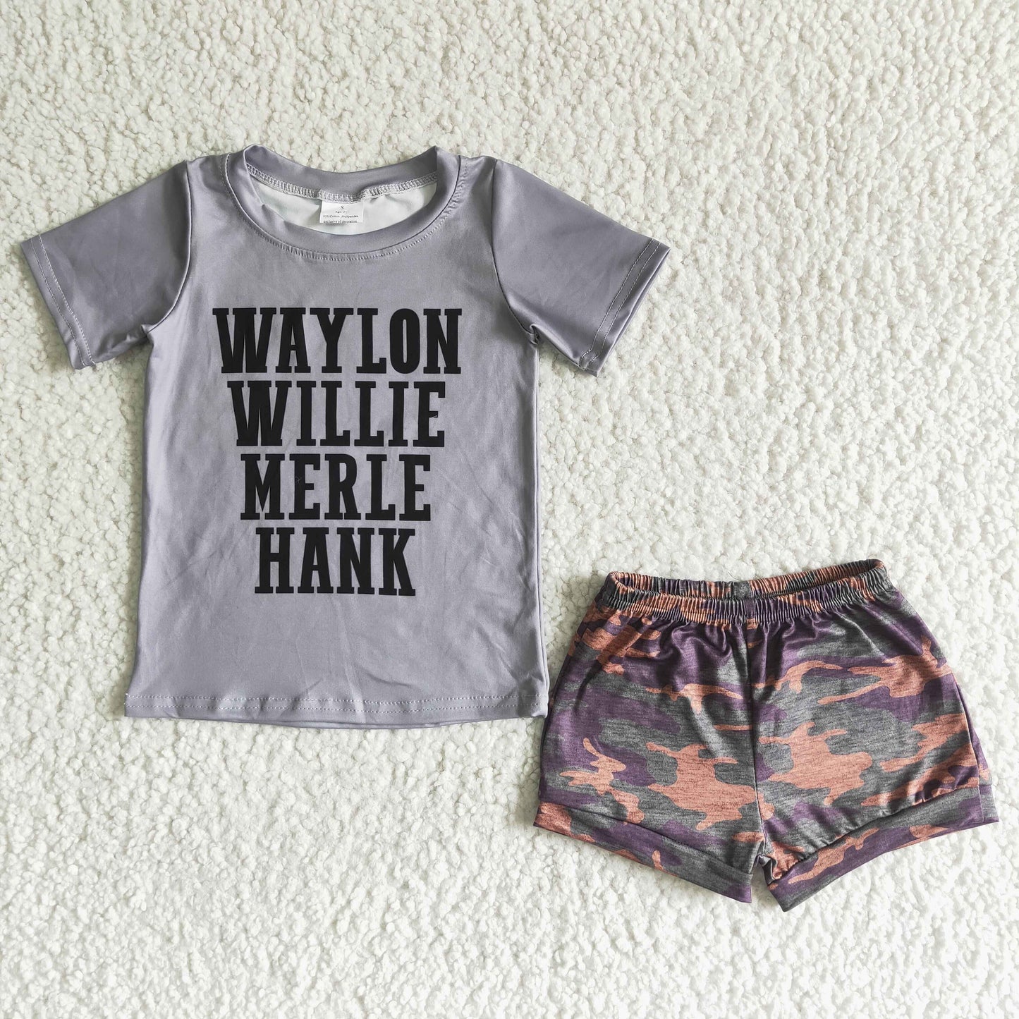 Boys Gray Outfits Short Sleeves Camo Shorts