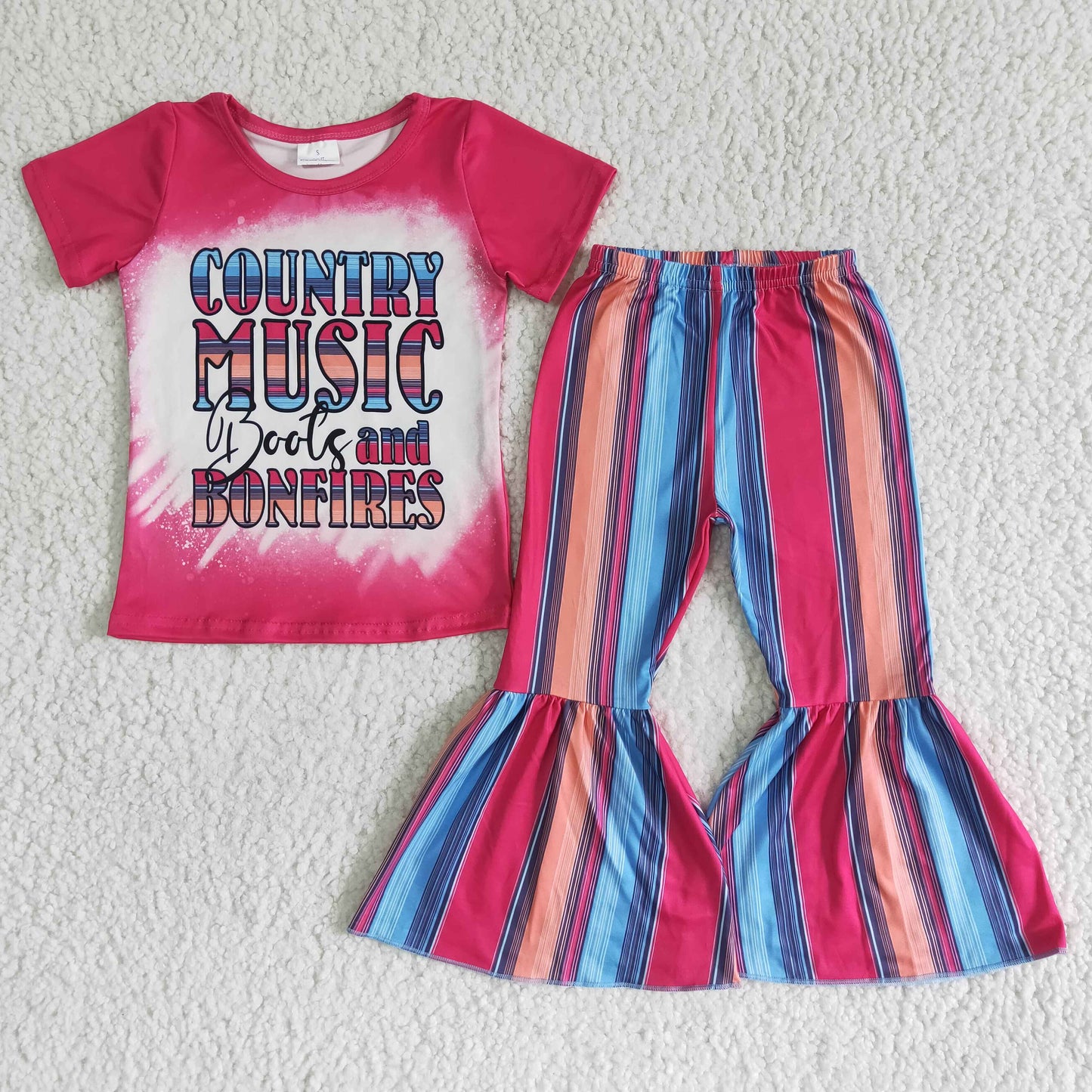 Girls Country Music Outfits Short Sleeves Bell Bottom Pants