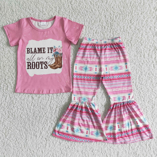 Girls Blame It Boots Outfits Short Sleeves Bell Bottom Pink Pants