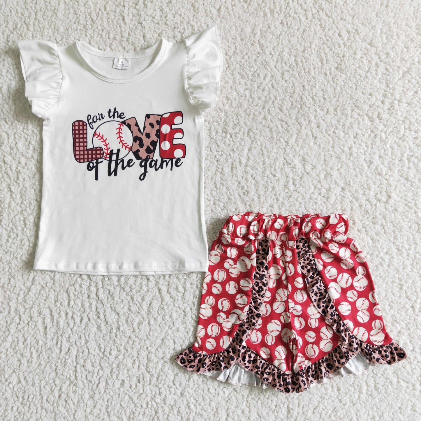 Girls Love Baseball Outfits Short Sleeves Red Shorts