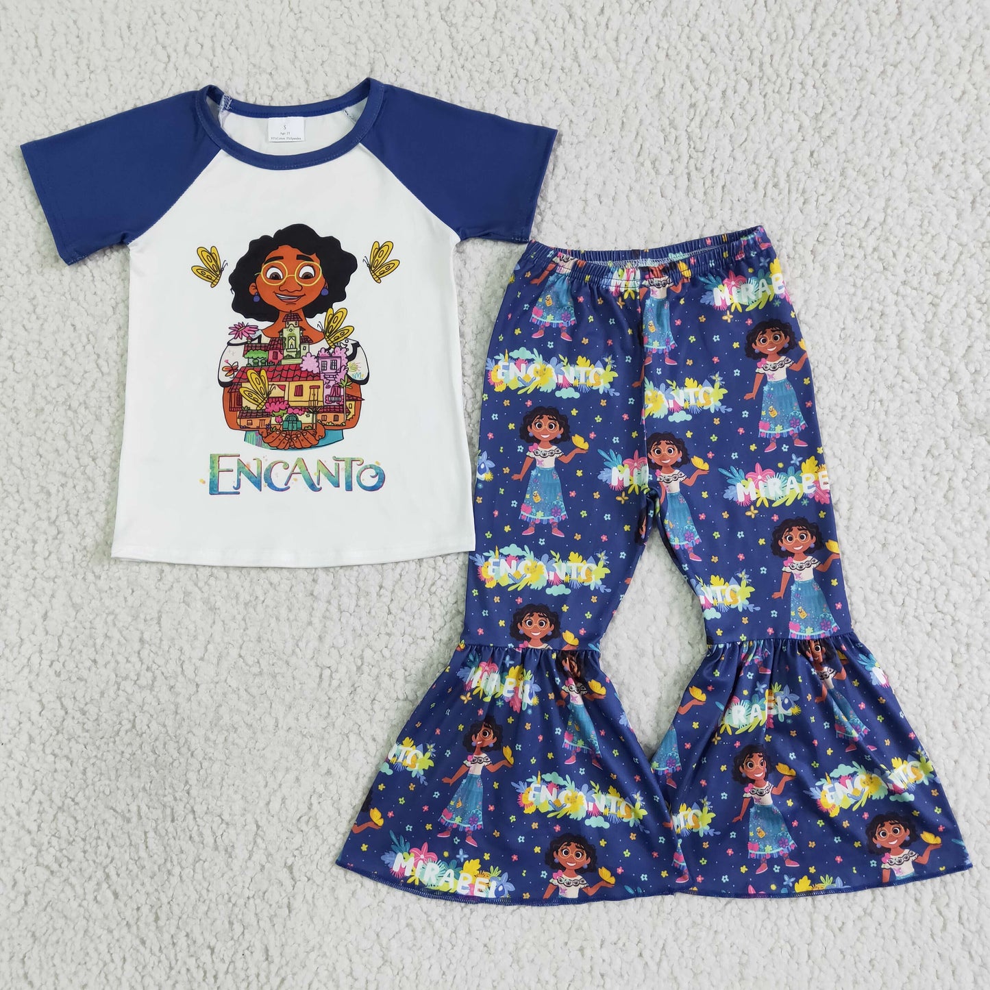 Girls Cartoon Outfits Short Sleeves Bell Bottom Pants