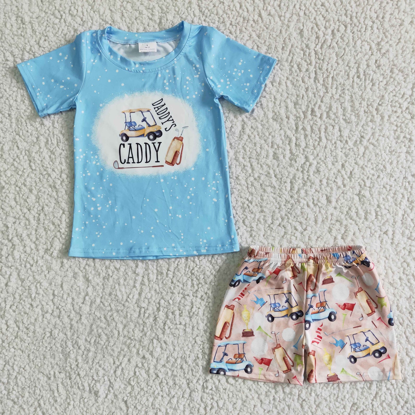 Boys Daddy's Caddy Outfits Short Sleeves Sky Blue Shorts