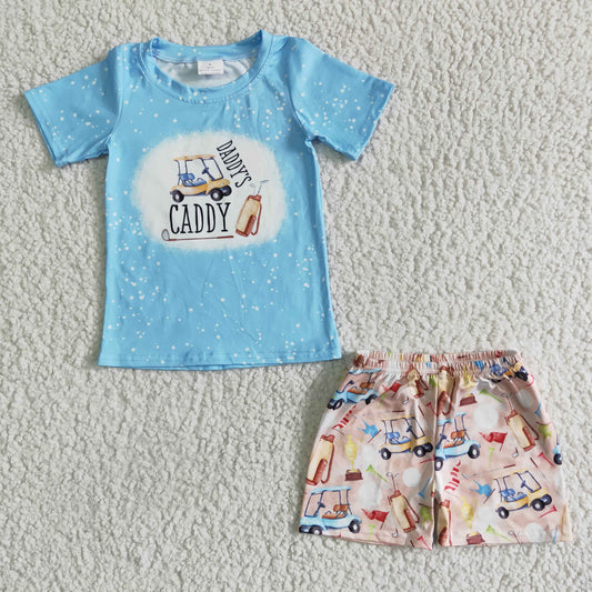 Boys Daddy's Caddy Outfits Short Sleeves Sky Blue Shorts