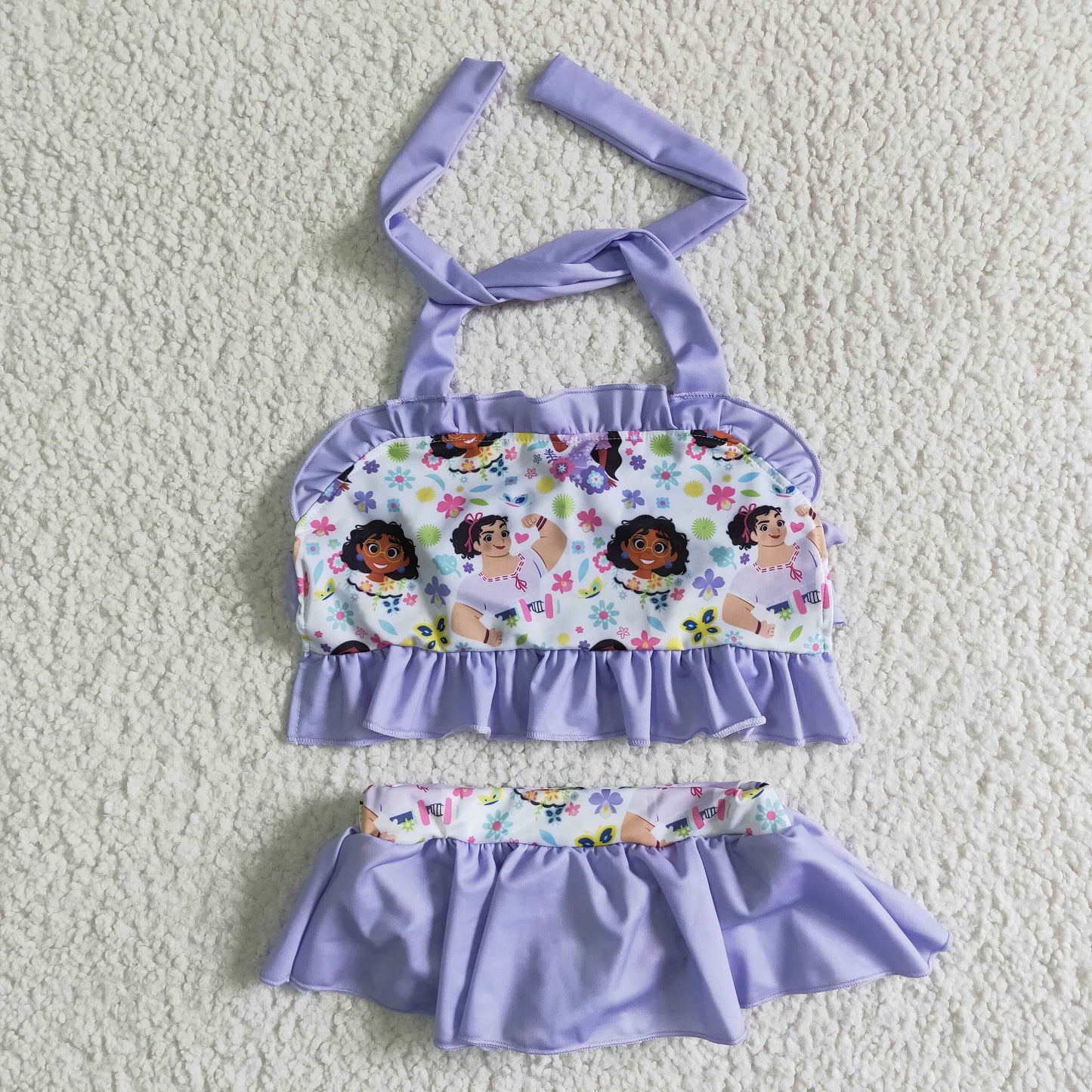 Girls Cartoon Purple Bathing Suit 2pcs