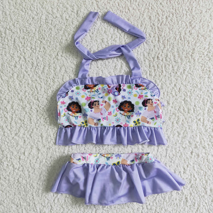 Girls Cartoon Purple Bathing Suit 2pcs