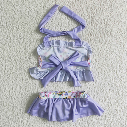 Girls Cartoon Purple Bathing Suit 2pcs