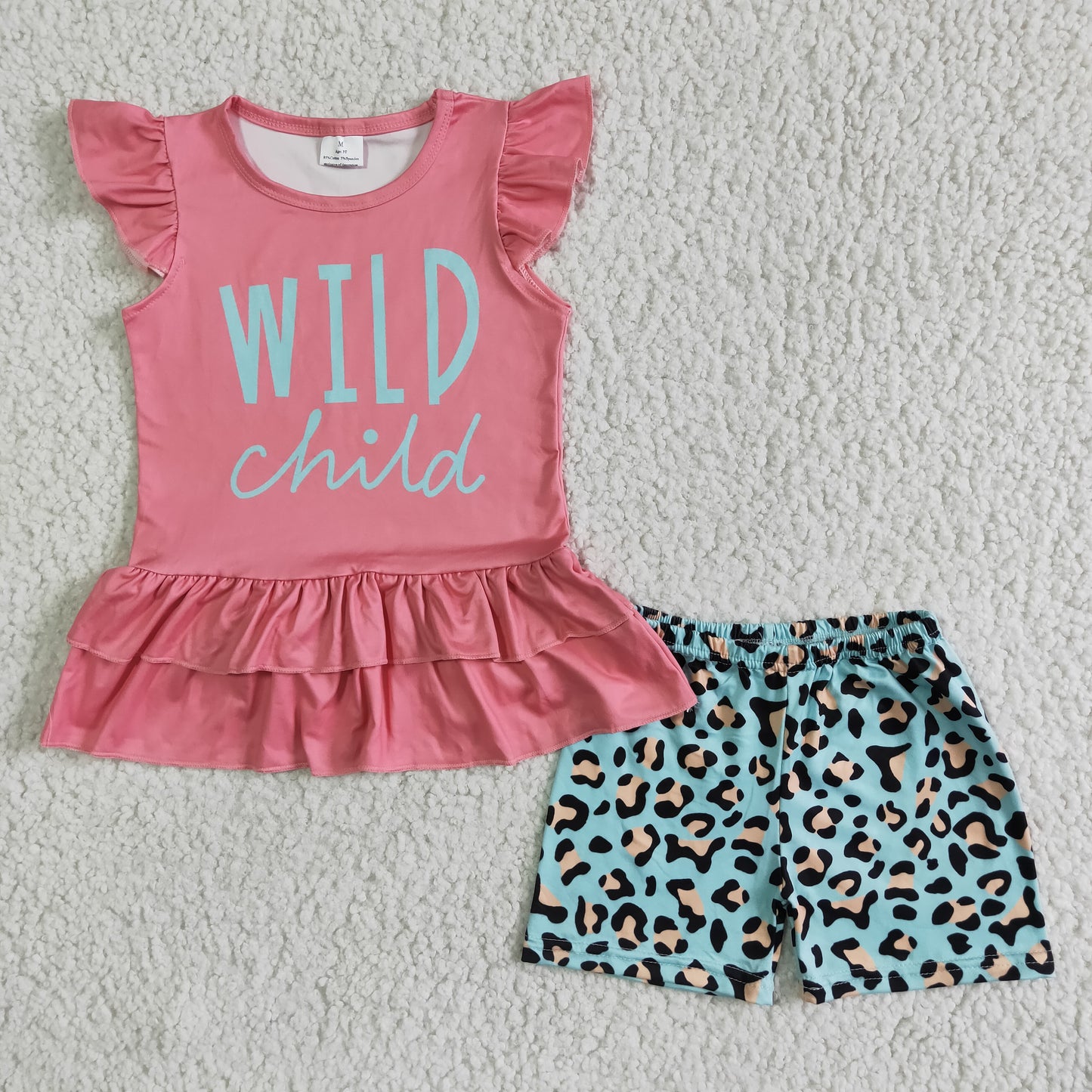 Girls Wild Child Outfits Short Sleeves Leopard Shorts