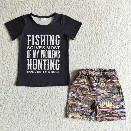 Boys Fishing Outfits Short Sleeves black Shorts