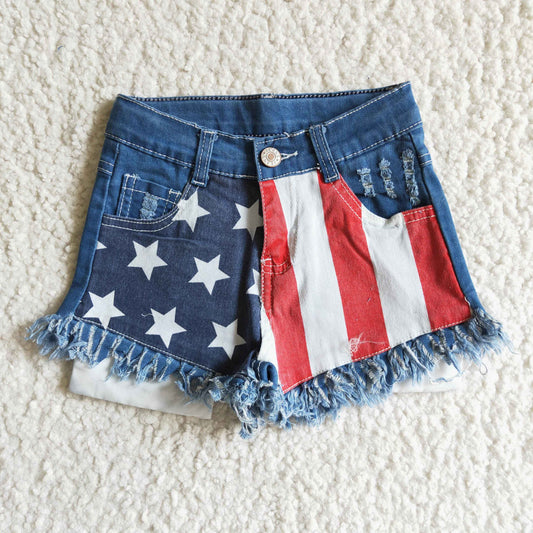 Girls July Fourth Denim Shorts