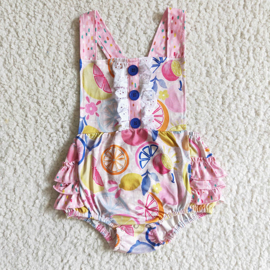 Girls Summer Lemon Fruit Rompers