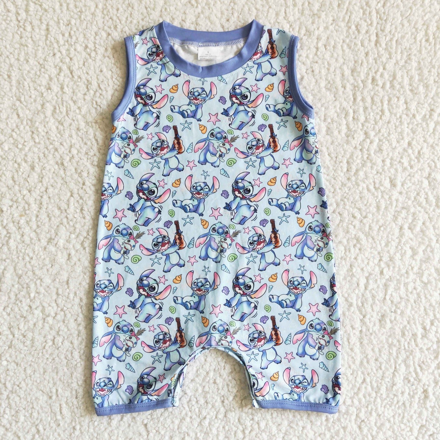 Boys Cartoon Sky Blue Summer Rompers Sleeveless