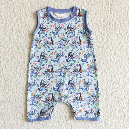 Boys Cartoon Sky Blue Summer Rompers Sleeveless