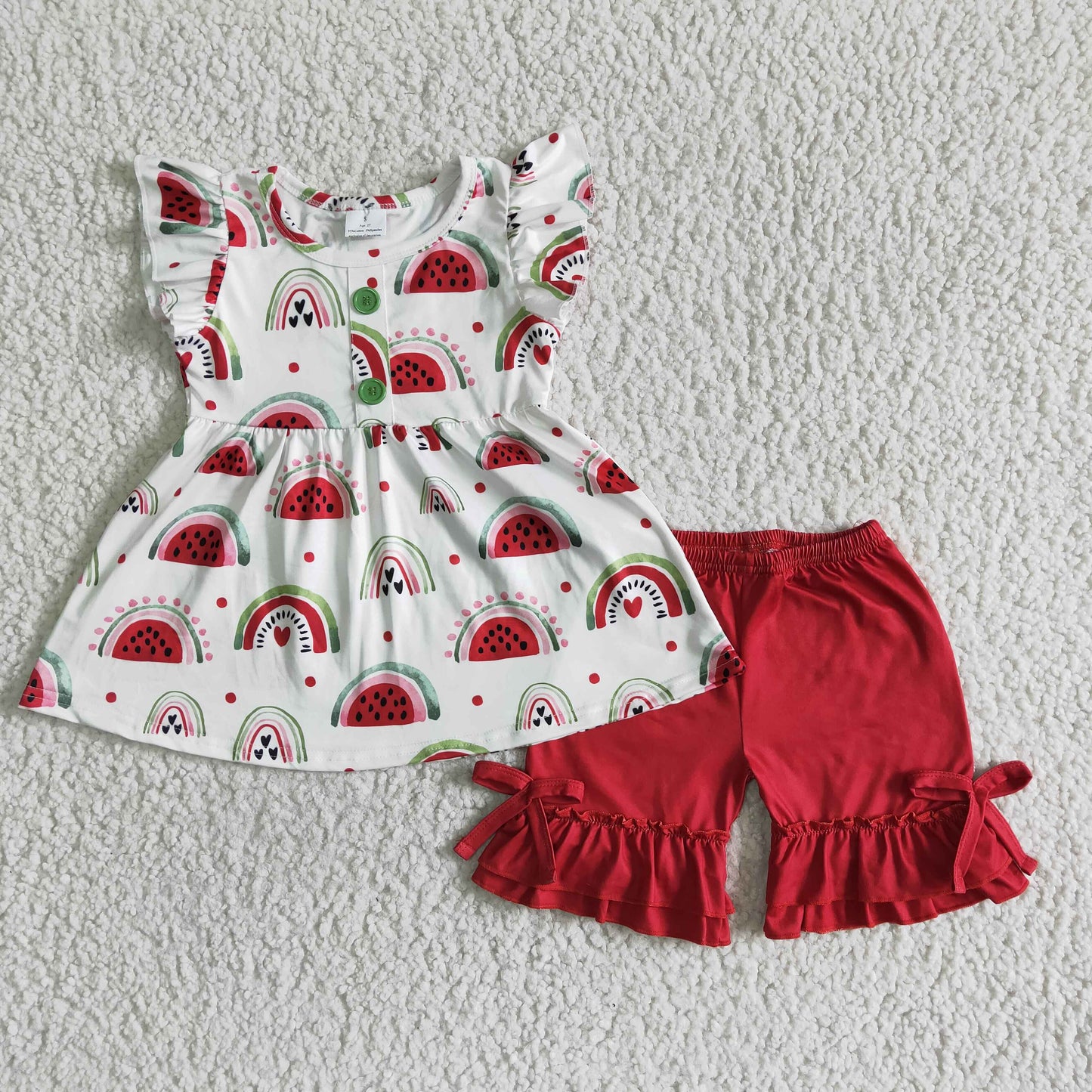 Girls Rainbow Outfits Short Sleeves Red Shorts