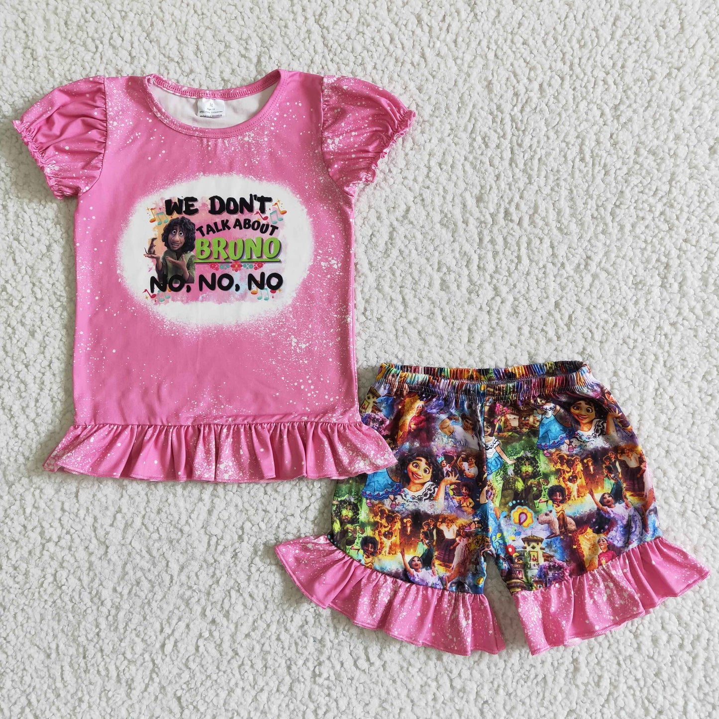 Girls Cartoon Outfits Short Sleeves Pink Shorts