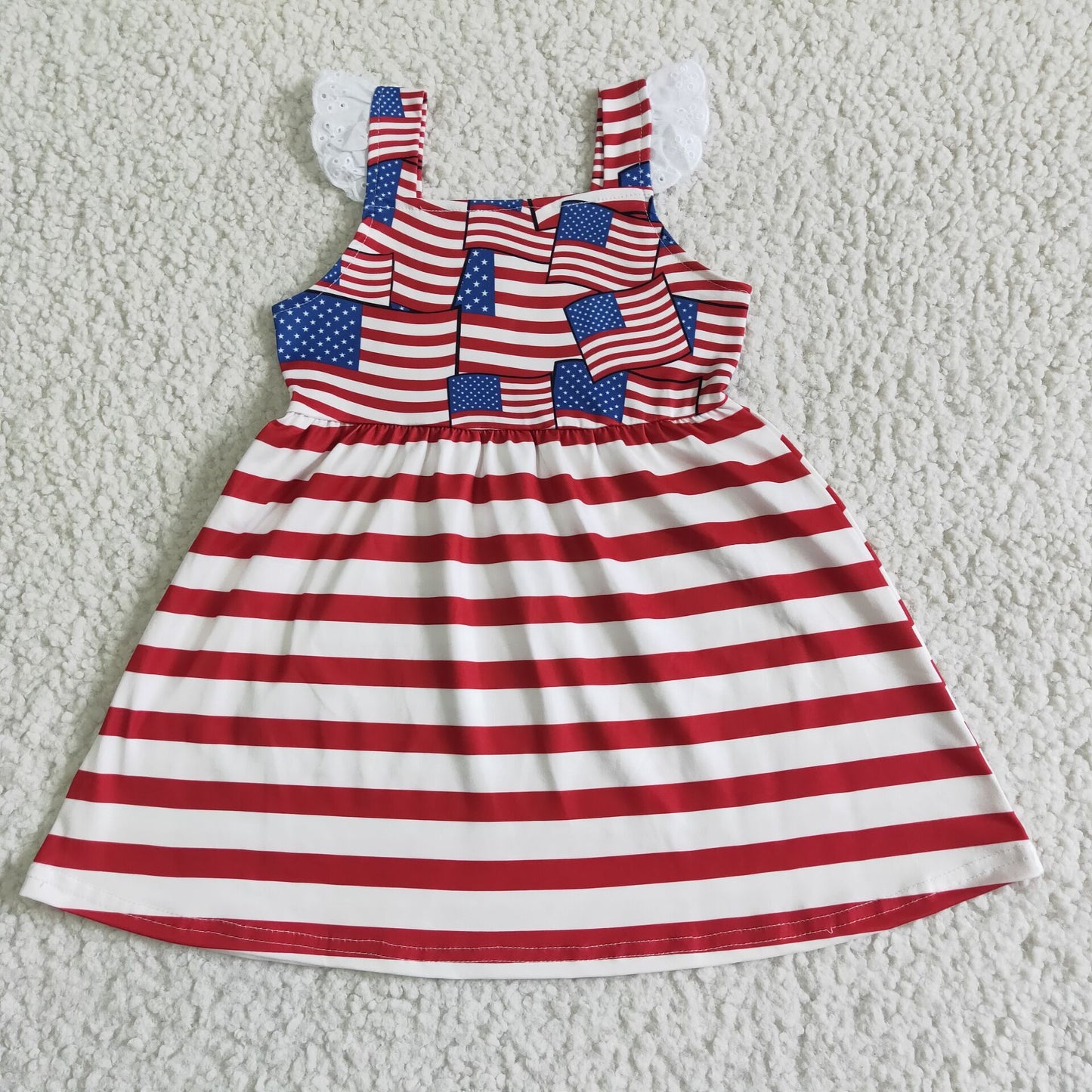 Girls Blue Red USA Flag Dress Sleeveless