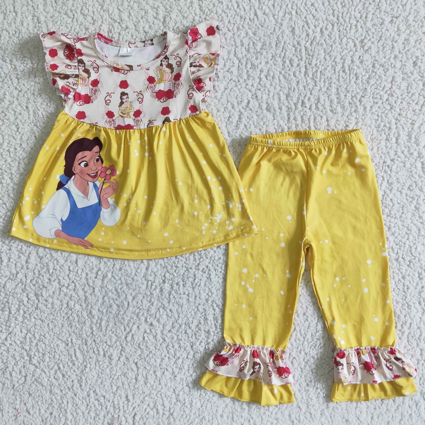 Girls Princess Outfits Short Sleeves Yellow Pants