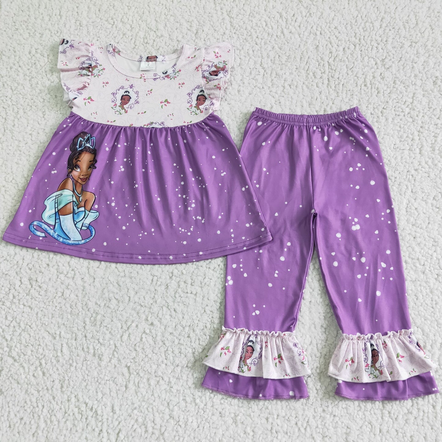 Girls Princess Outfits Short Sleeves Purple Pants