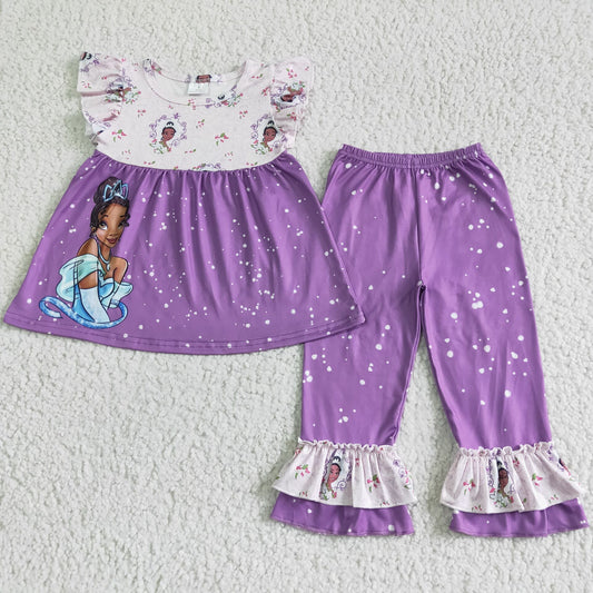 Girls Princess Outfits Short Sleeves Purple Pants