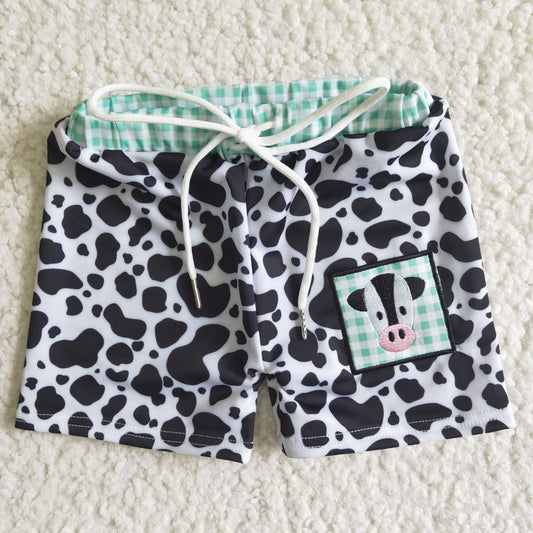 D14-4 Boys Embroidery Cow Swimming Trunks