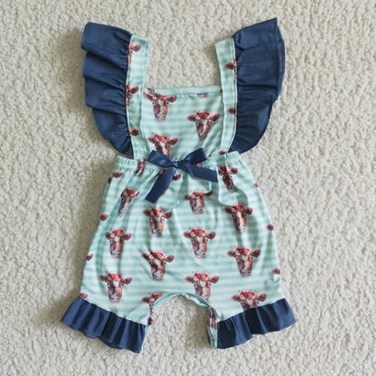 Girls Cow Summer Rompers Flutter Sleeves