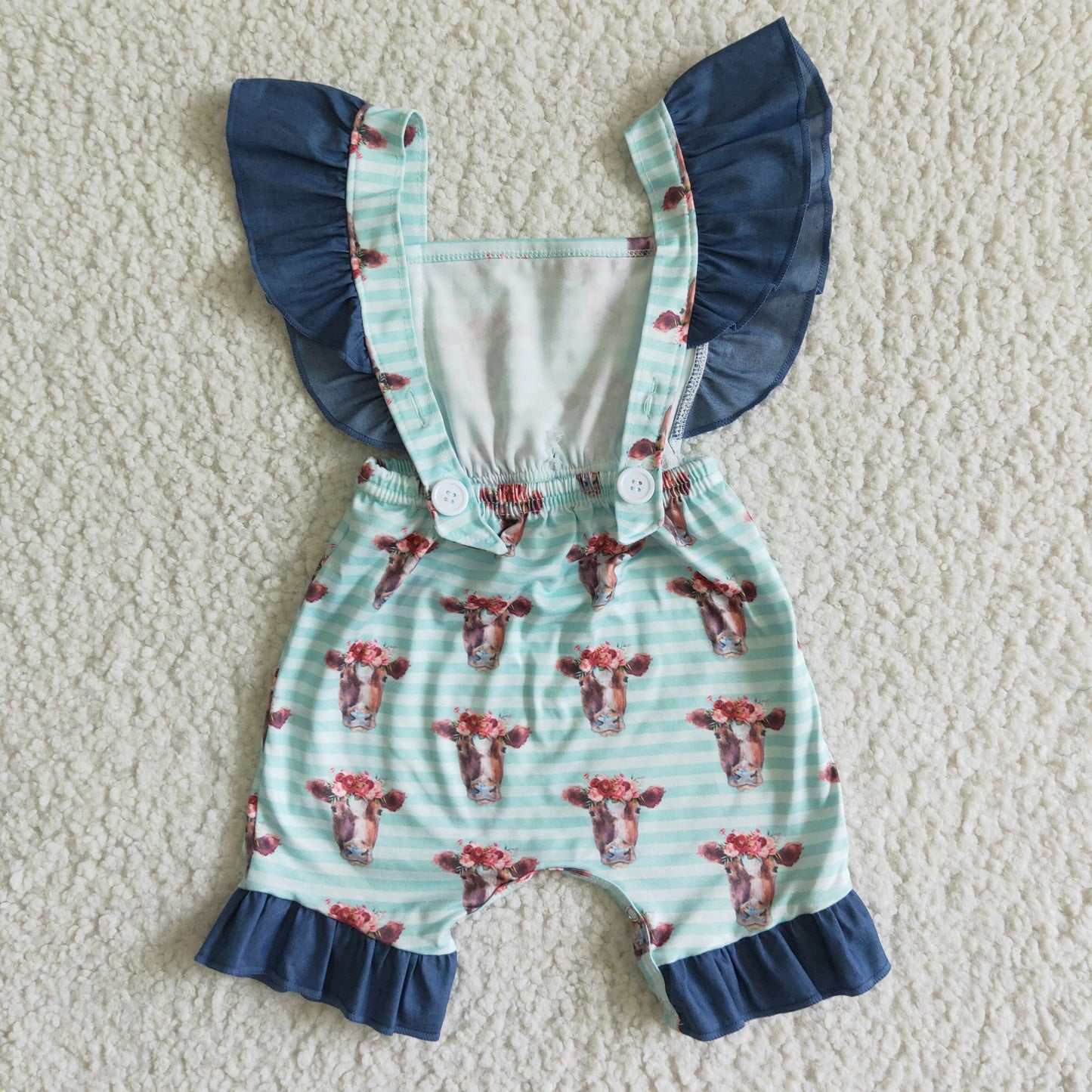 Girls Cow Summer Rompers Flutter Sleeves