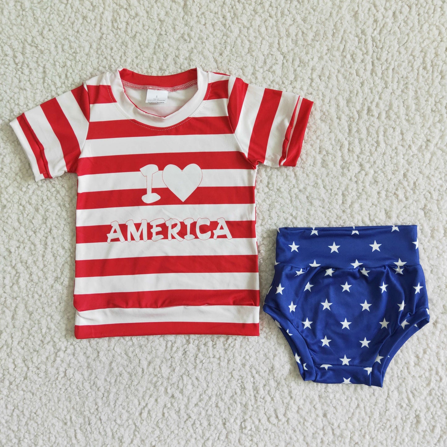 Girls July Fourth Love America Bummies