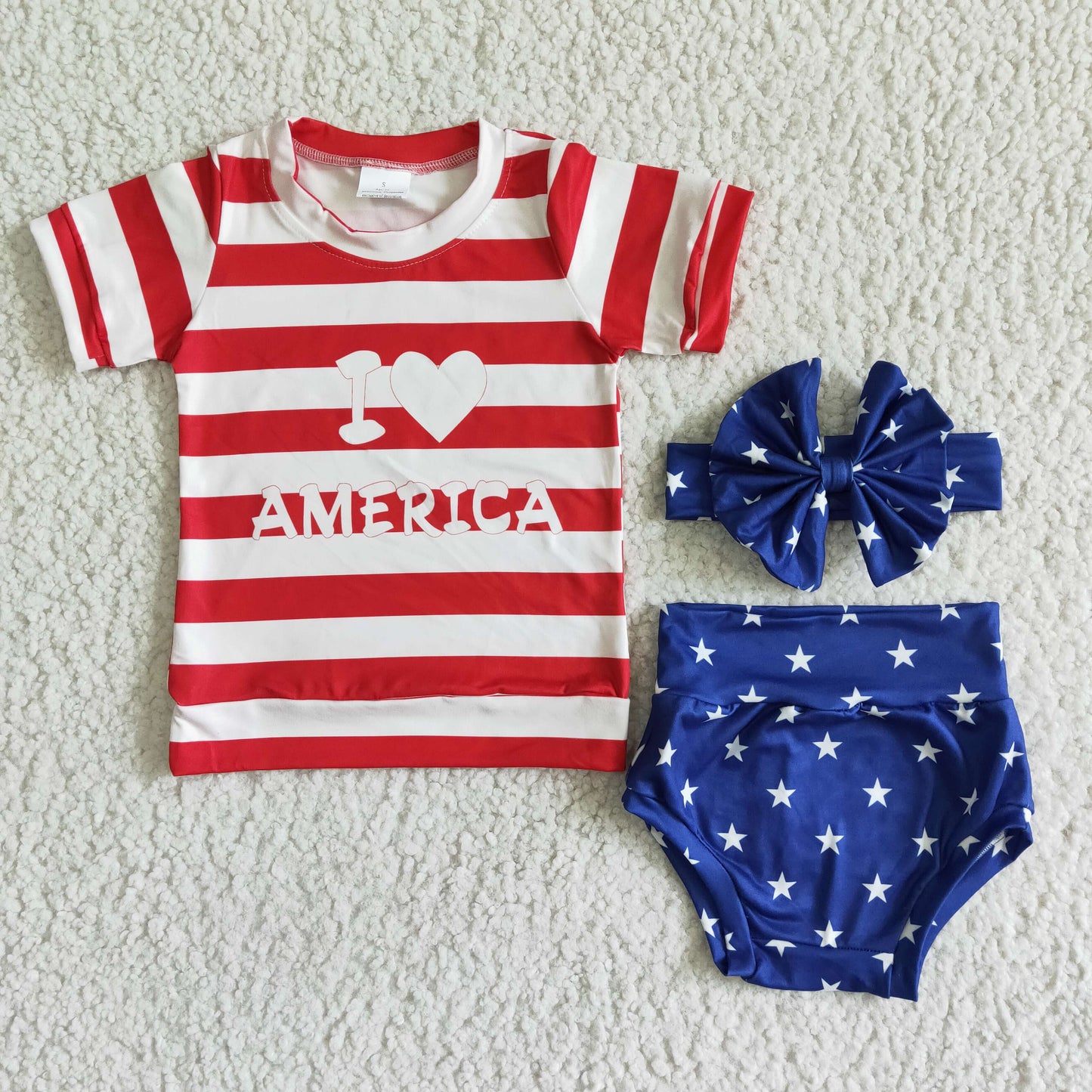 Girls July Fourth Love America Bummies