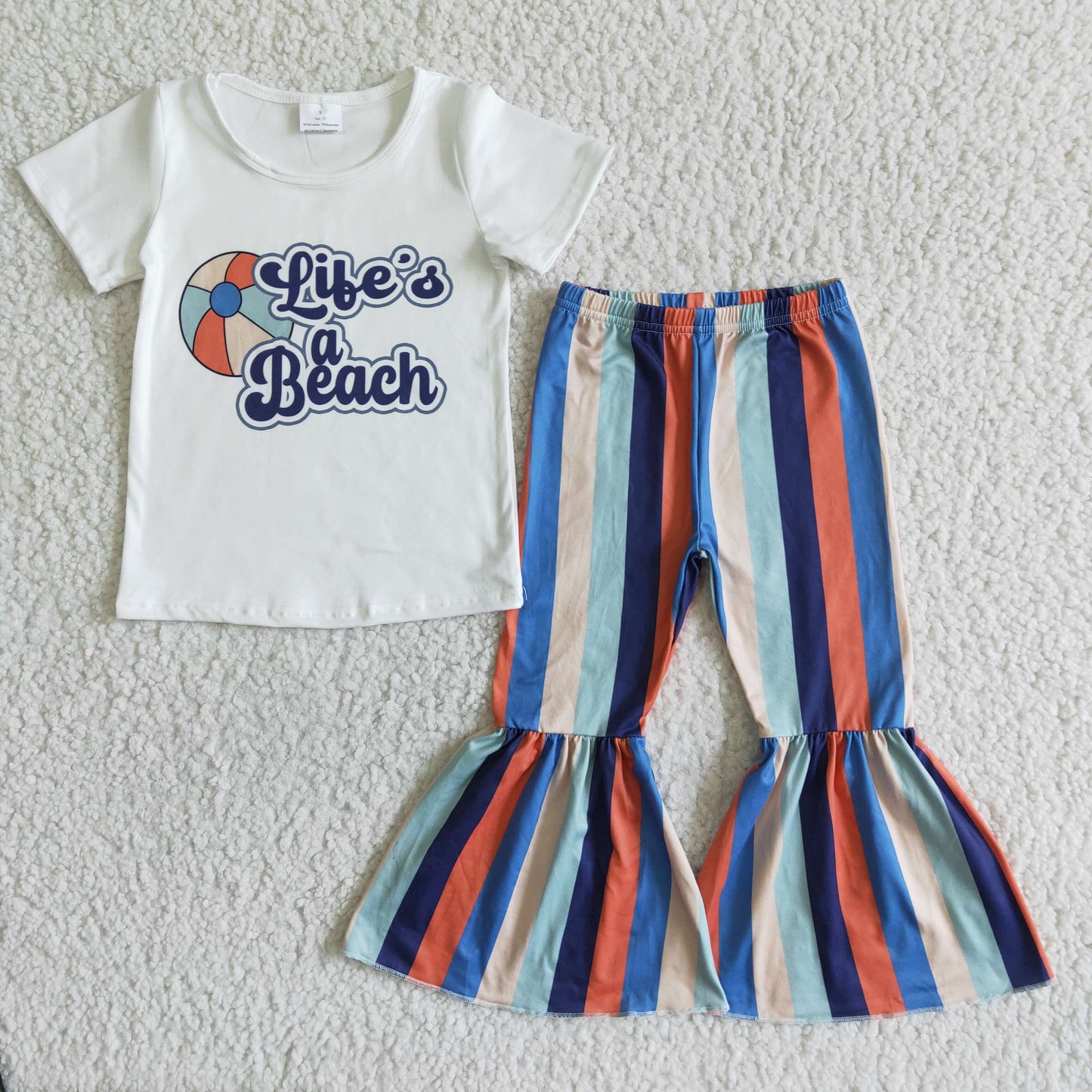 Girl Beach Outfits Short Sleeves Stripe Pants