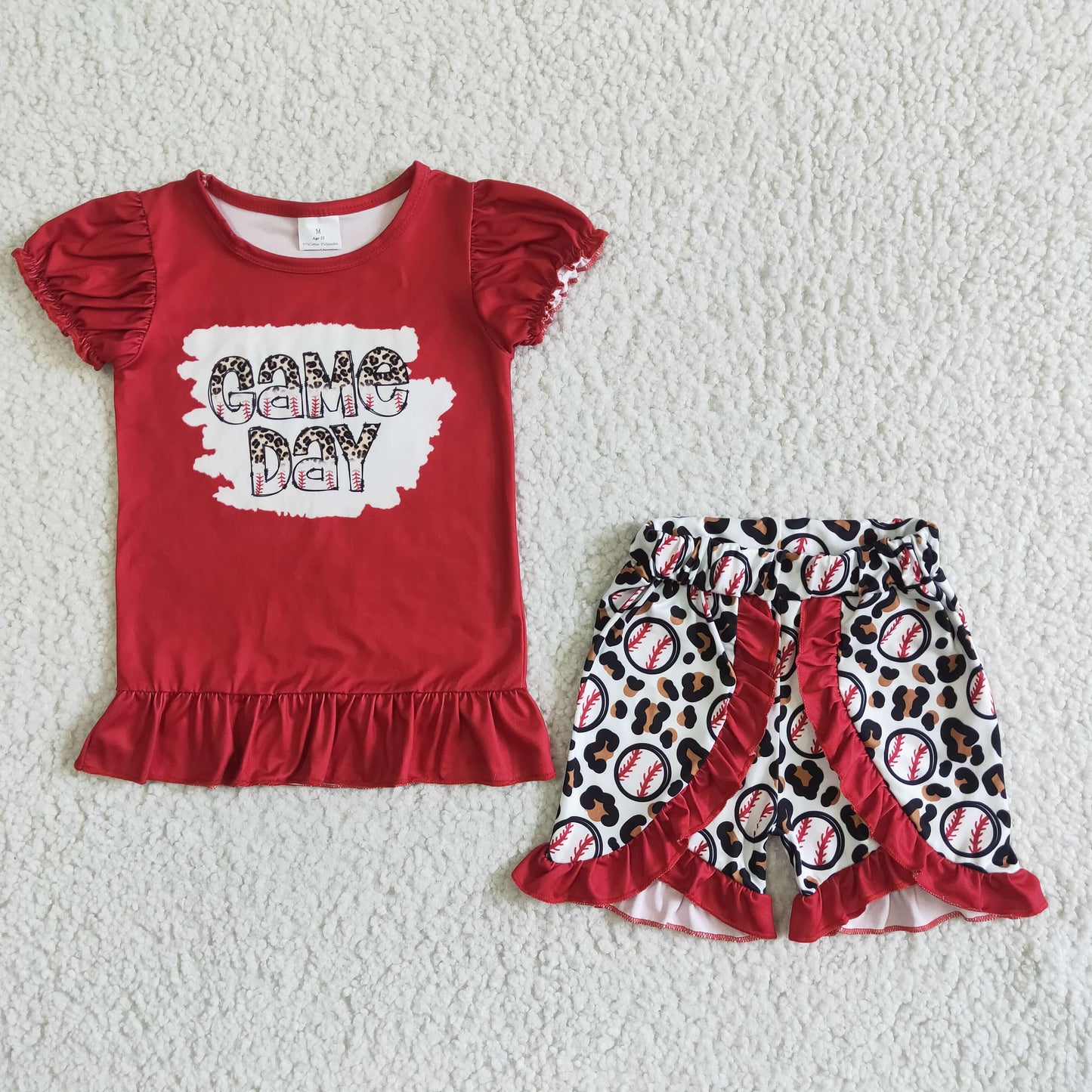 Girls Baseball Game Day Outfits Short Sleeves Red Shorts