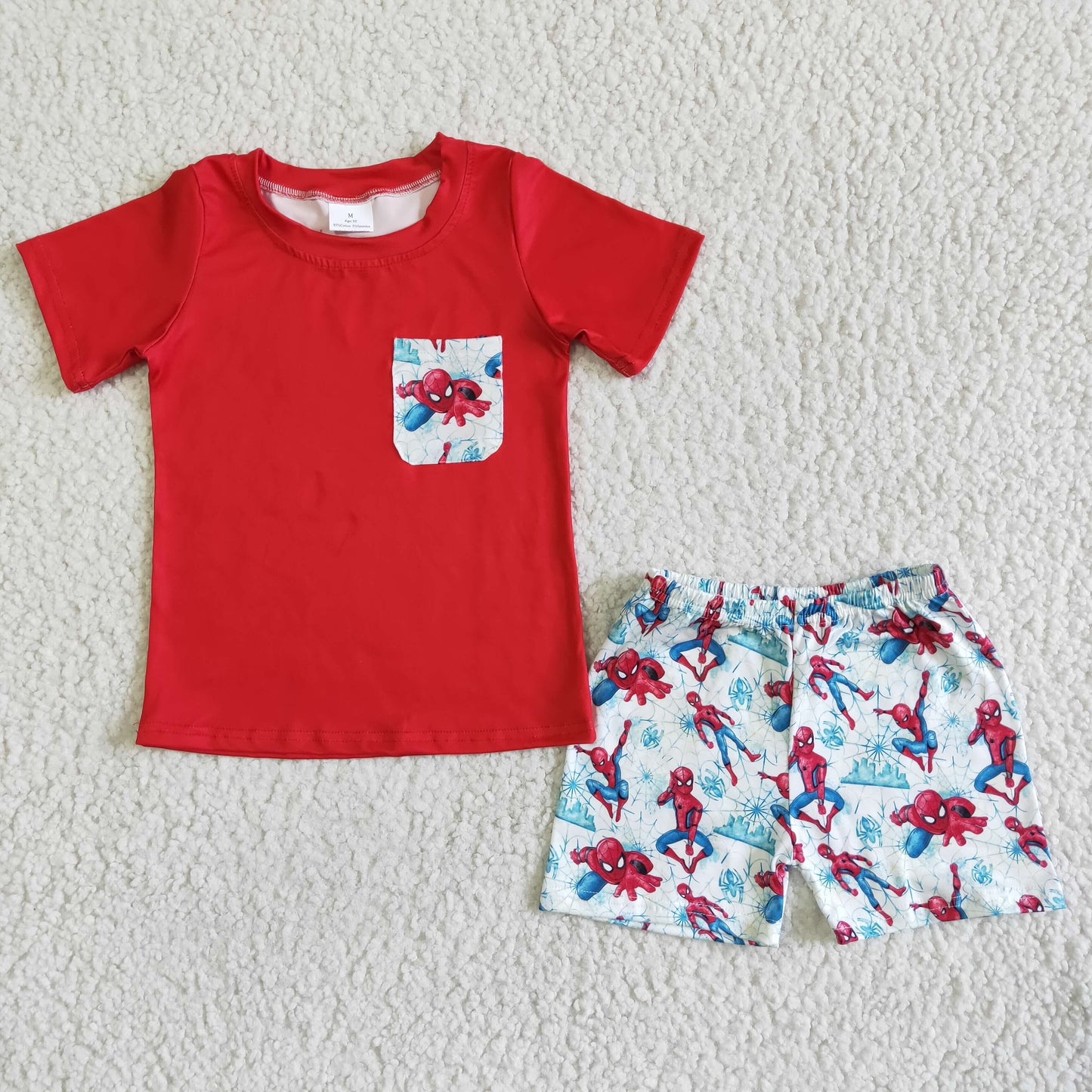 Boys Spider Outfits Short Sleeves red Shorts