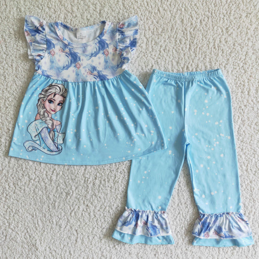 Girls Princess Outfits Short Sleeves Blue Pants