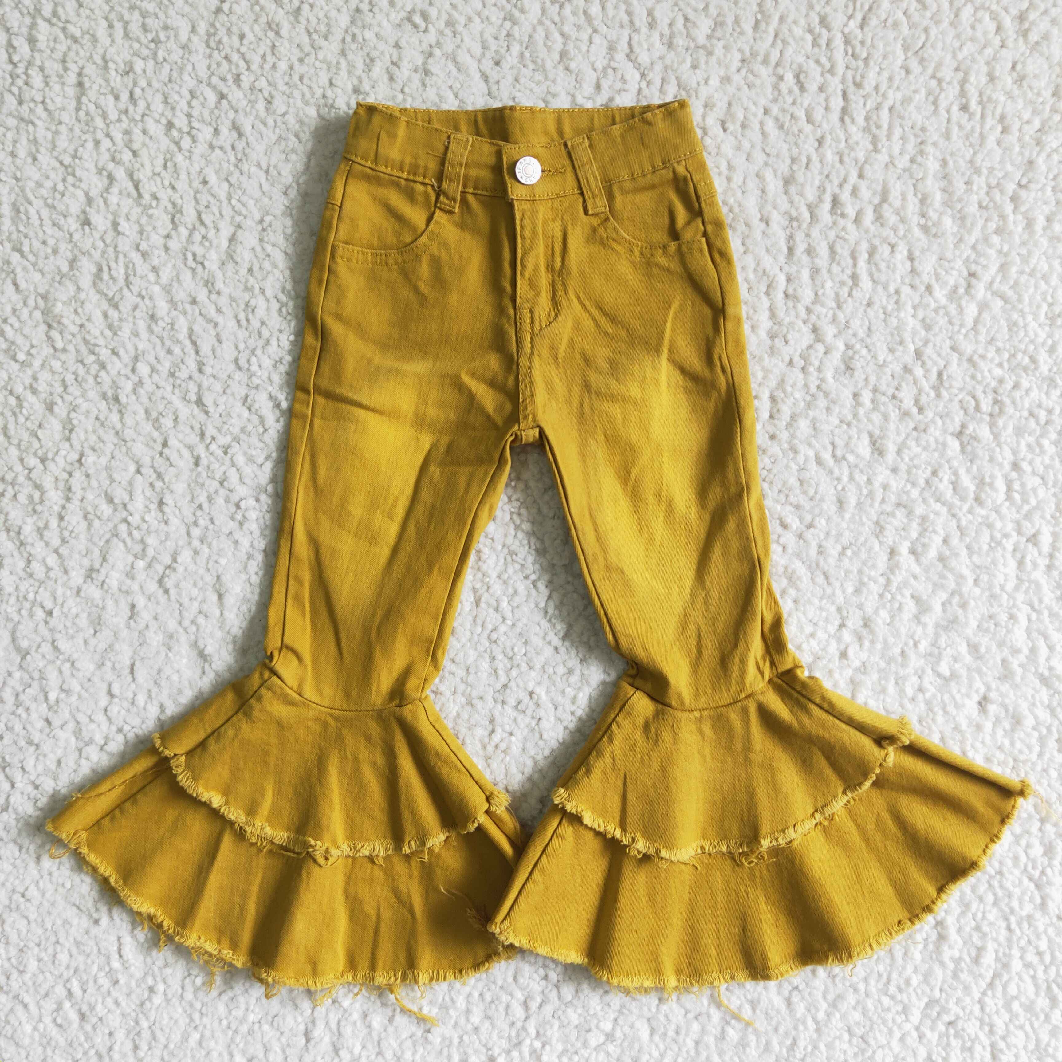 Girls Mustard Jeans Bell Bottom Ruffled Pants – ZHOHAO03