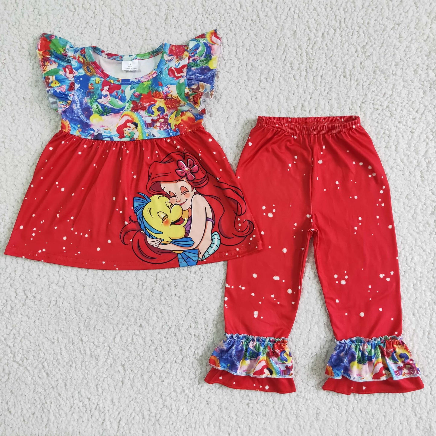 Girls Princess Outfits Short Sleeves Red Pants