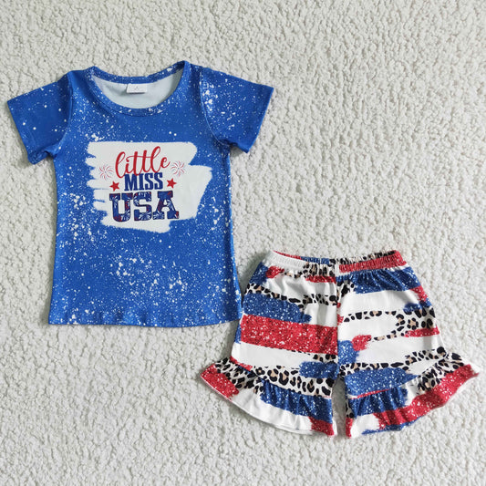 Girls Little Miss USA Outfits Short Sleeves Blue Shorts