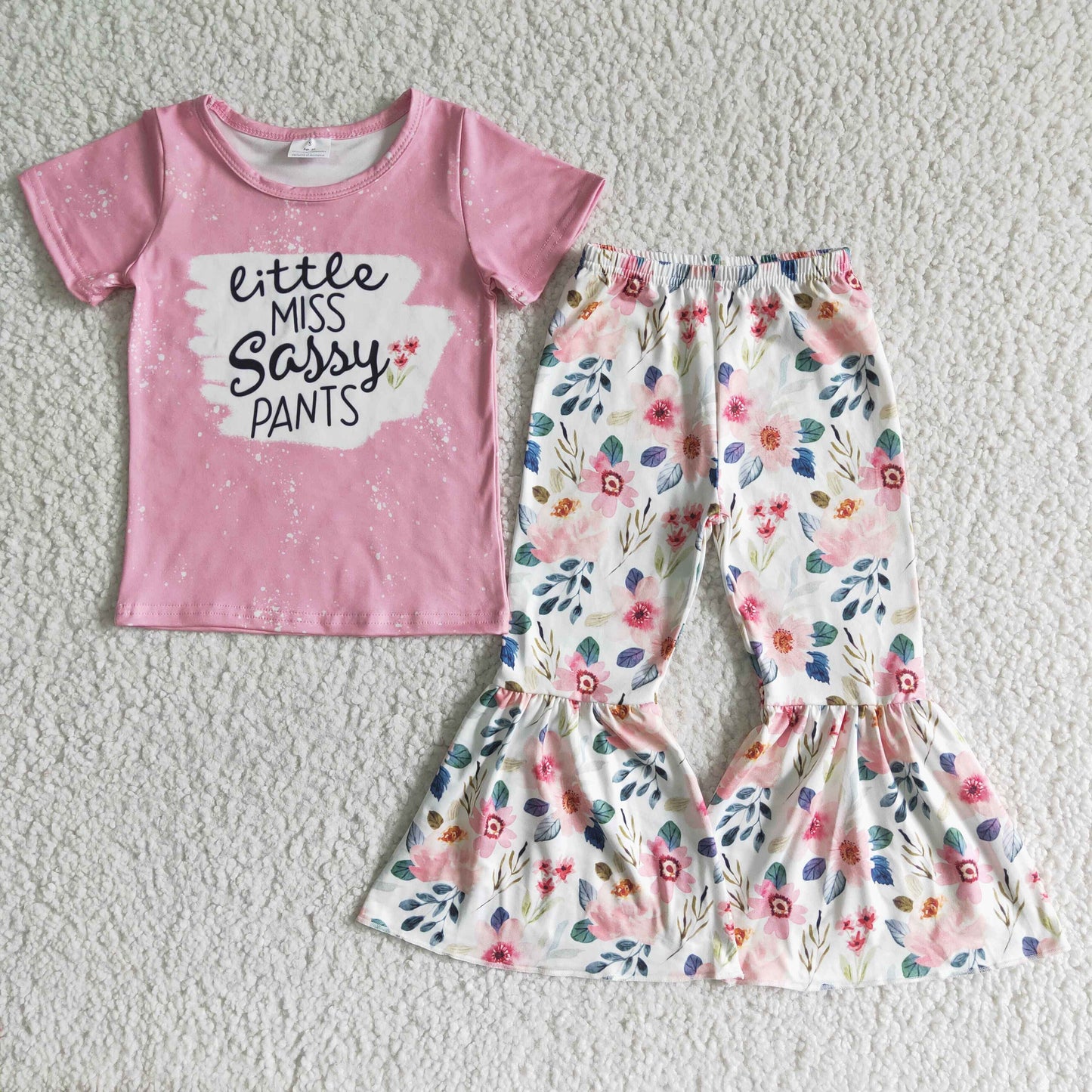 Girls Miss Sassy Outfits Short Sleeves Bell Bottom Floral Pants