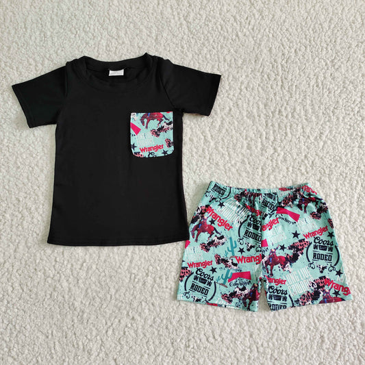 Boys WRANGLER Outfits Short Sleeves Black Shorts