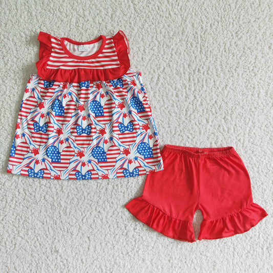 Girls Cartoon Outfits Short Sleeves Red Shorts