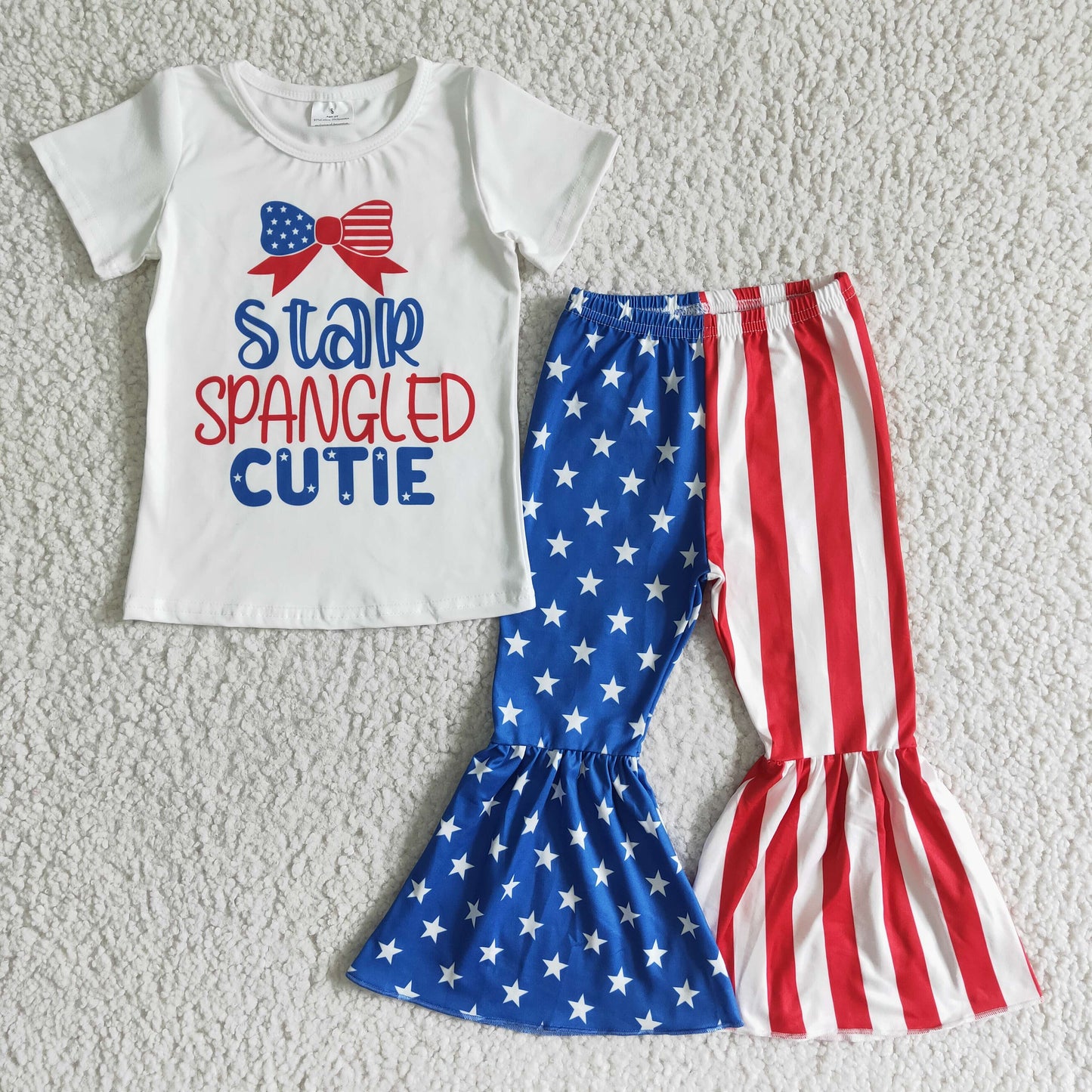 Girls star spangled cutie Outfits Short Sleeves Blue Stars Red Stripe Pants