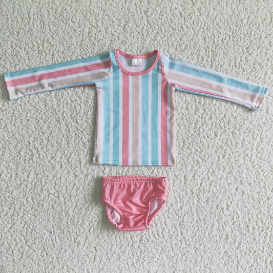 Girls Pink Stripe Bathing Suit 2pcs