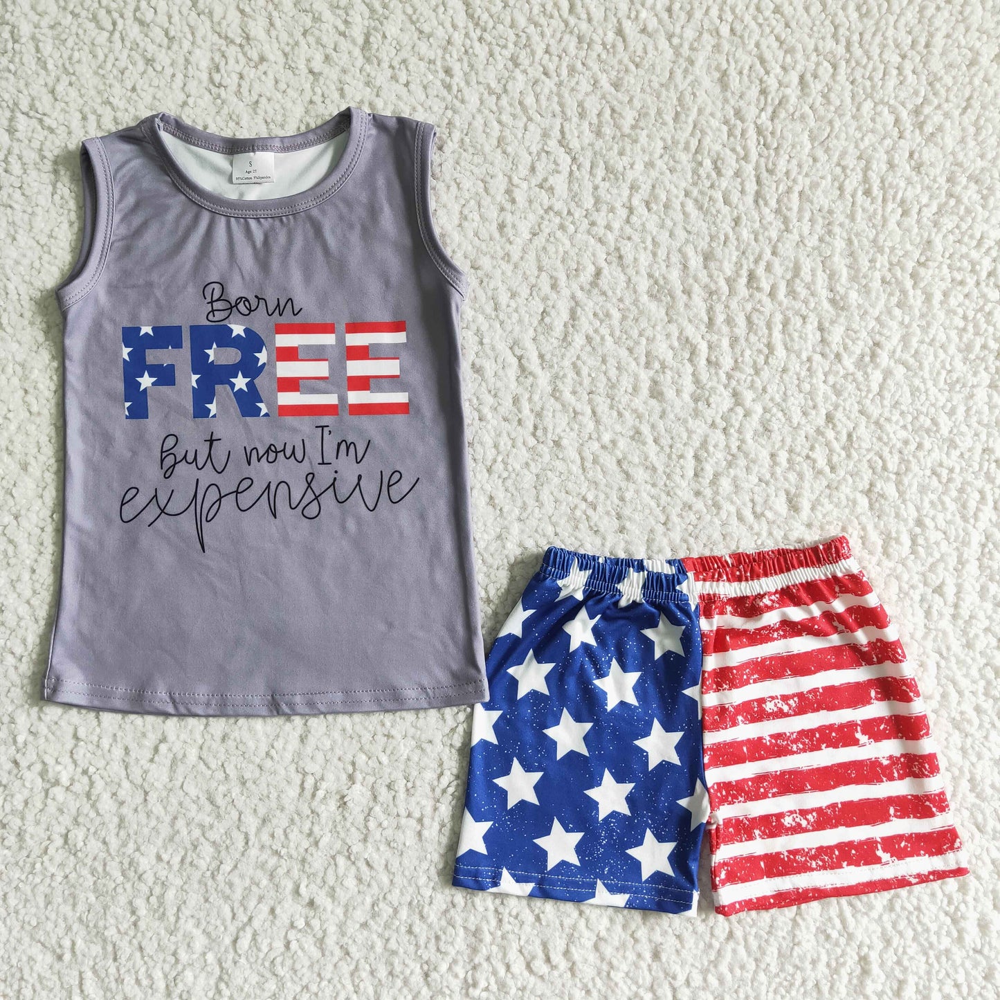 Boys Free Outfits Sleeveless July Fourth Shorts