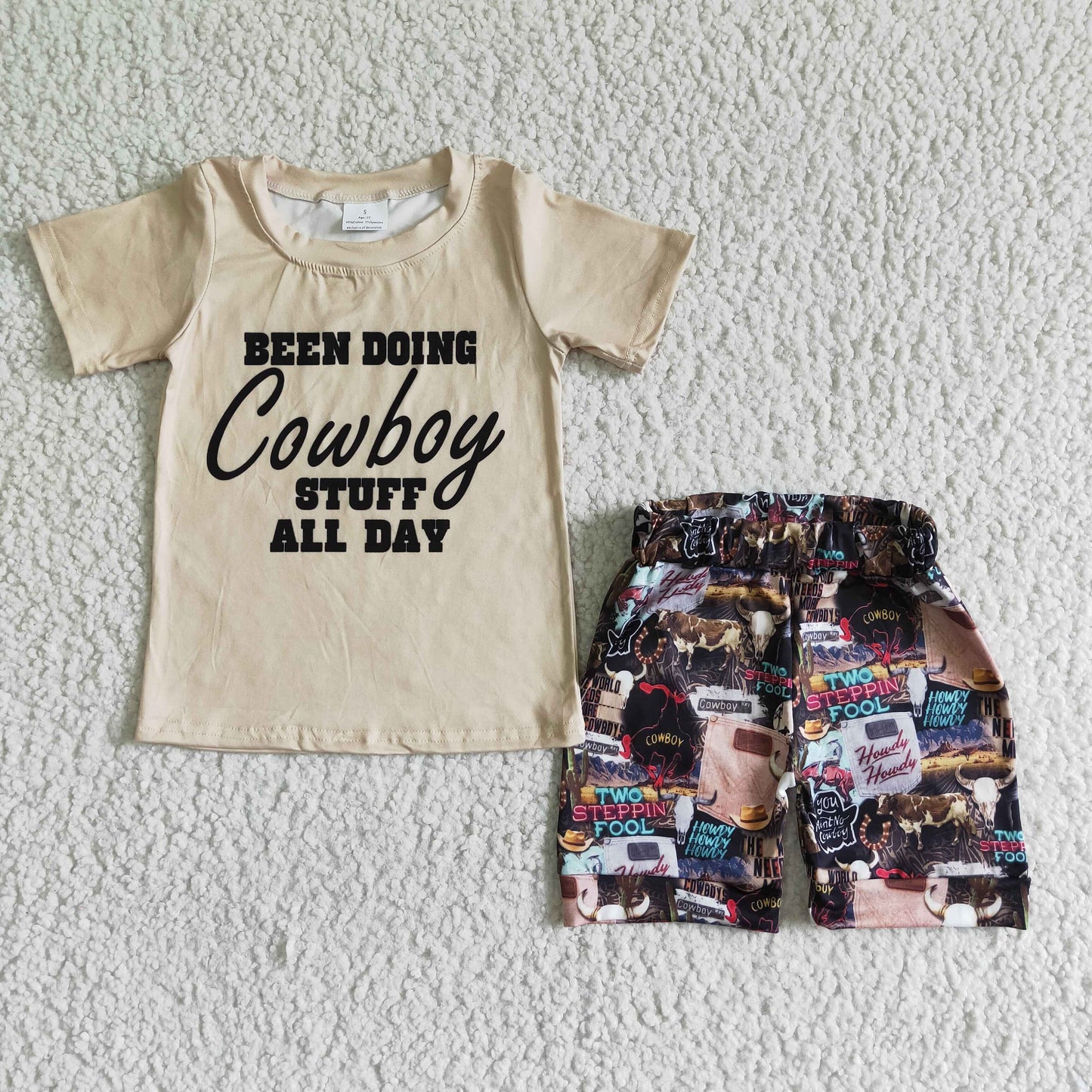 Boys Cowboys Stuff Outfits Short Sleeves Brown Shorts