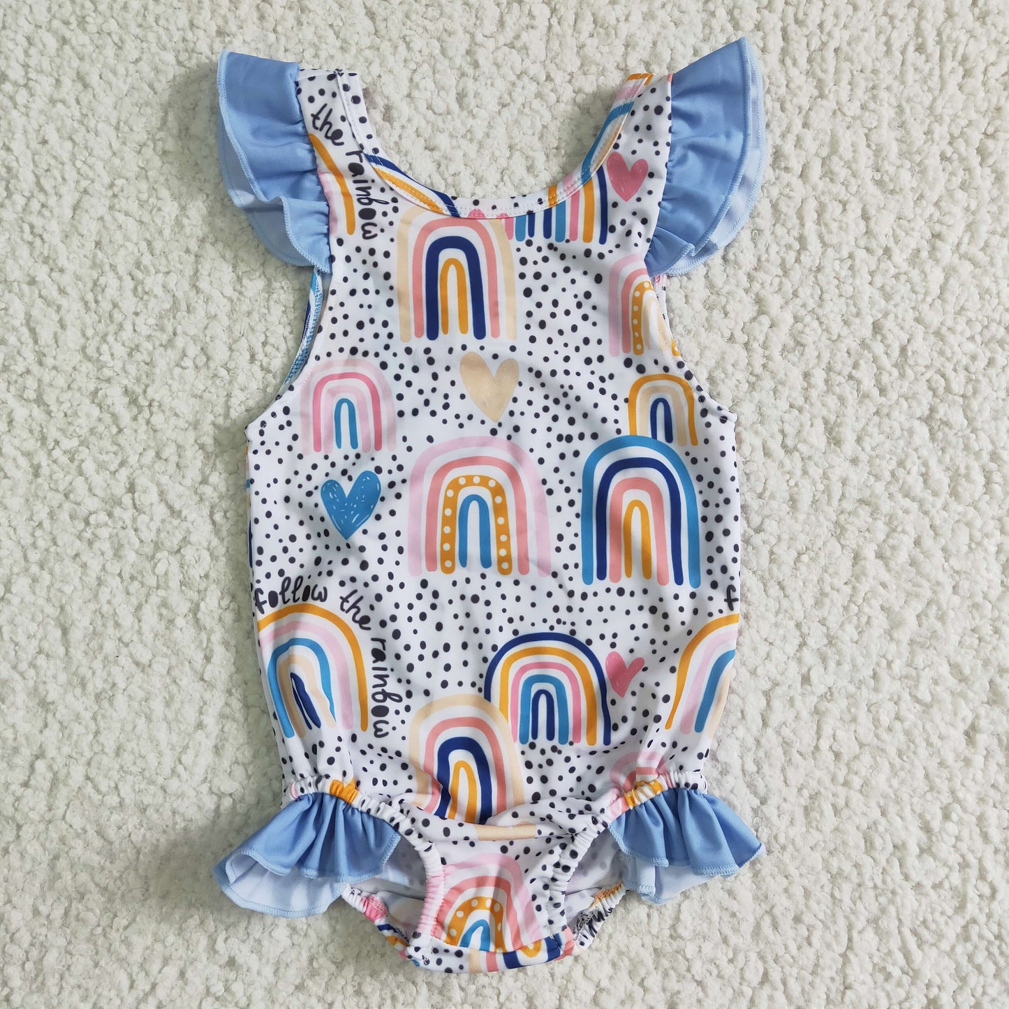 Girls Rainbow Sky Blue Bathing Suit