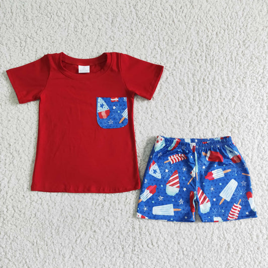 Boys July Fourth Outfits Sleeveless Red Shorts