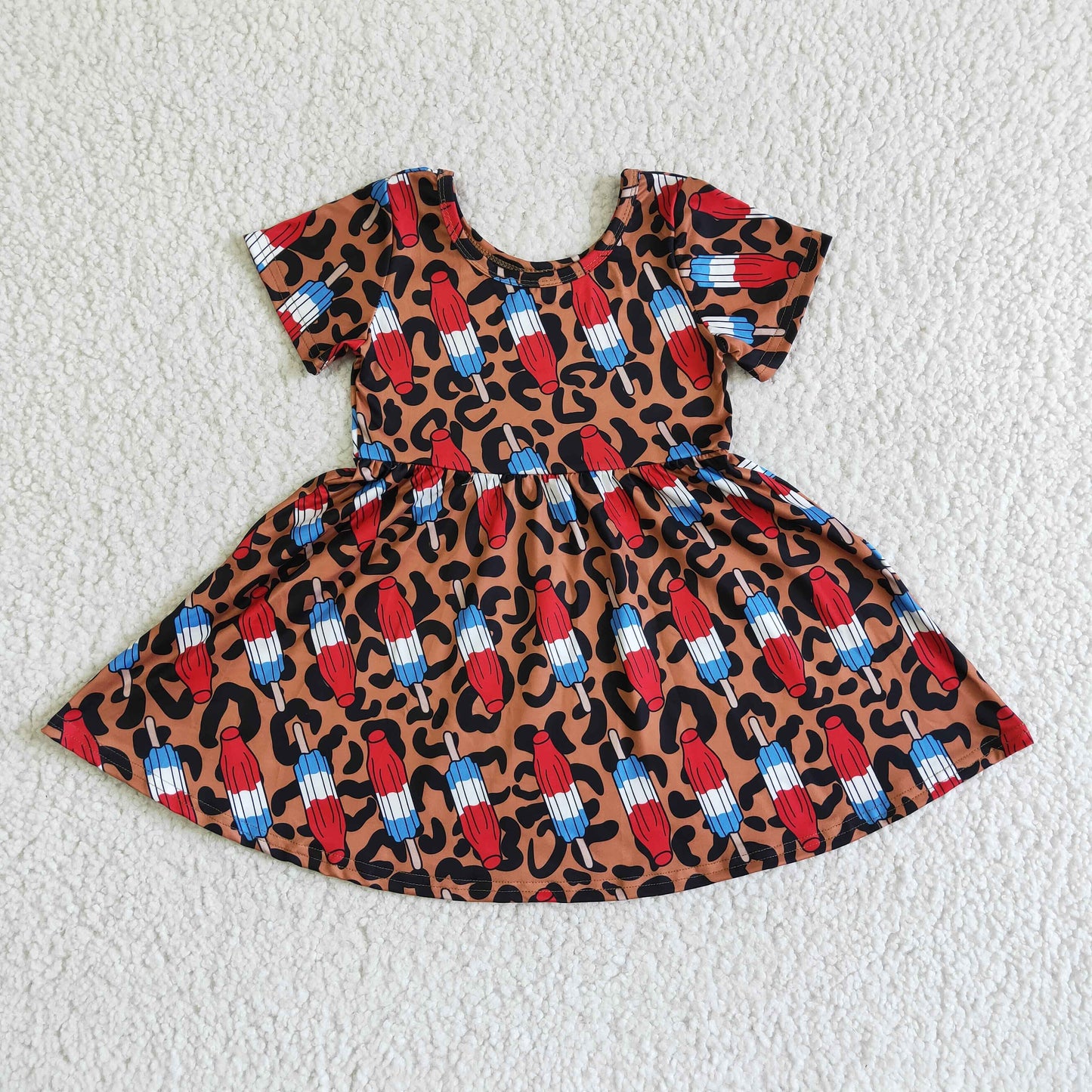 Girls July Fourth Leopard Dress Short Sleeves