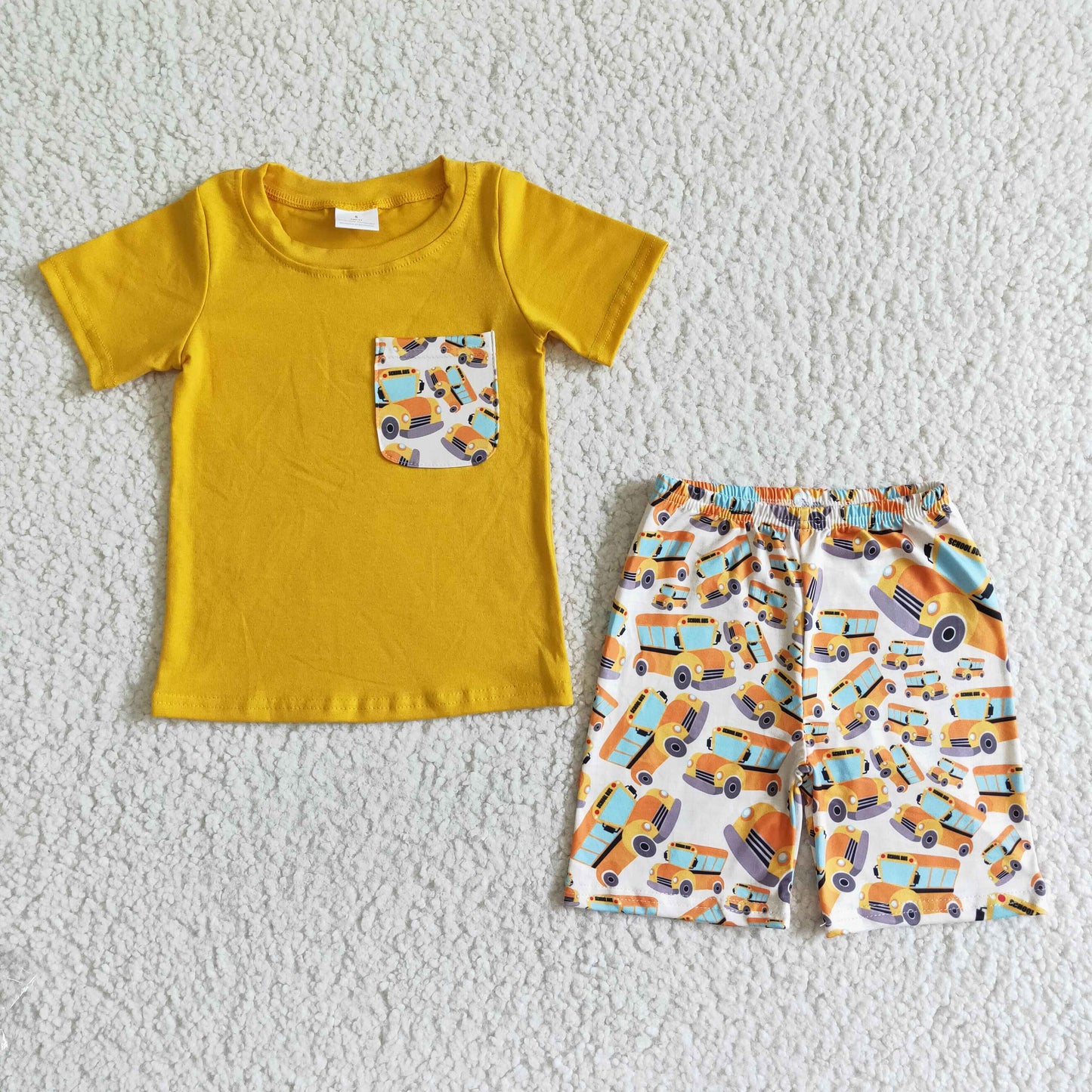 Boys School Bus Outfits Short Sleeves Yellow Shorts